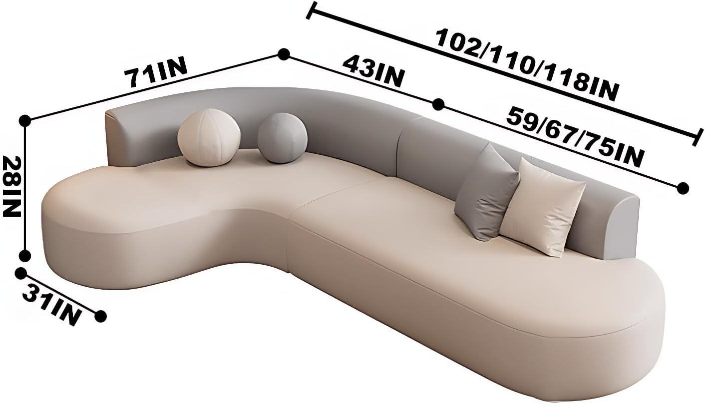 Modern Curved Sectional Sofa Set with Coffee Table – Leather Sectional Couches for Living Room, High-Density Foam, Solid Wood Frame, No Assembly Couch Sets (Brown, 102IN) - Image 2