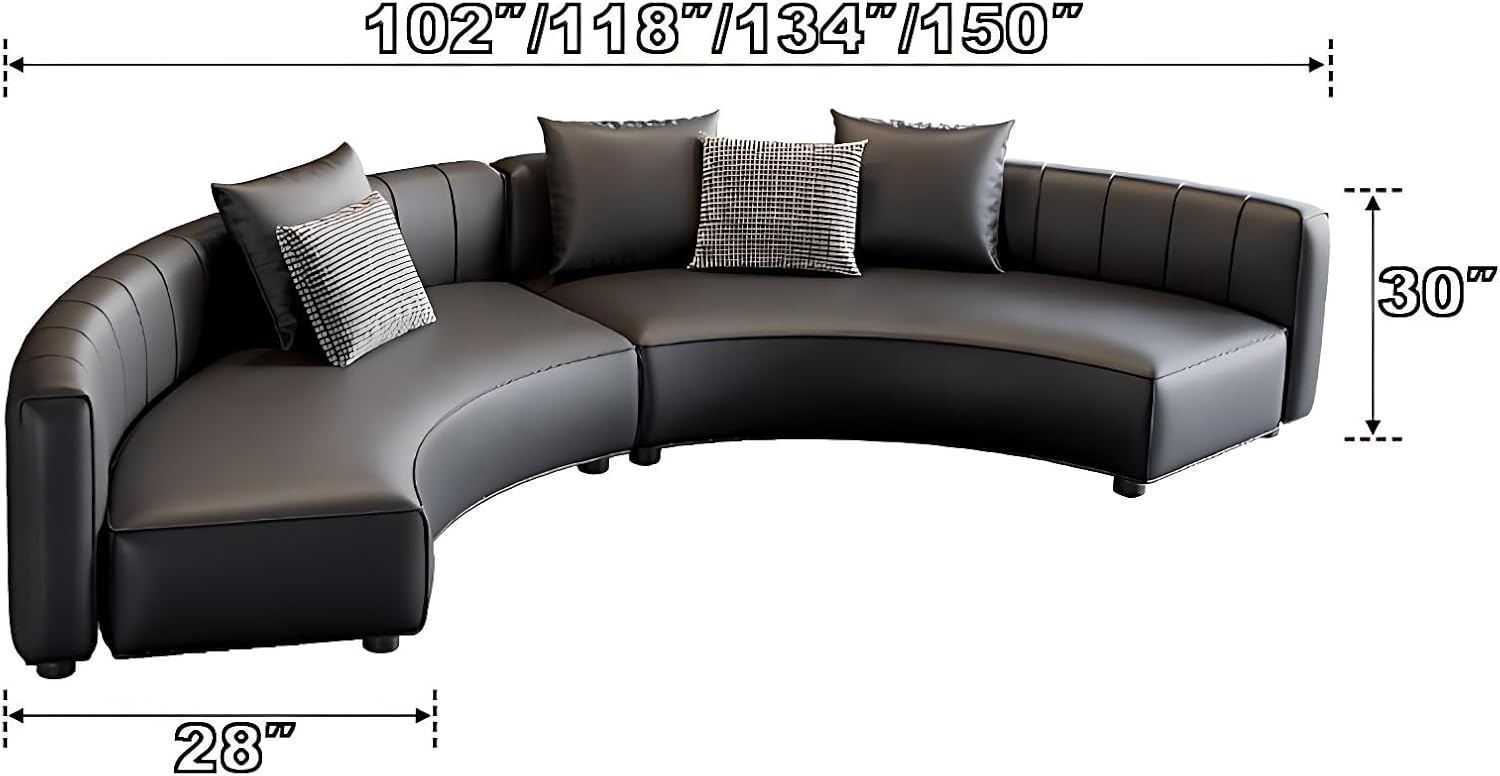 Modern Curved Sectional Sofa Set for Living Room – Leather Couch Sets with Oversized Seats, High-Density Foam, No Assembly Sectional Couches with Coffee Table (Brown Sofa+3Chairs+Table, 150IN) - Image 2