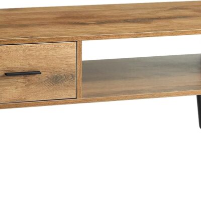 Coffee Table, Mid Century Modern Style Cocktail Table TV Stand with Drawer, Open Storage Shelf, Stable Floor-Anti-Scratching Pine Leg for Home, Office, Living Room