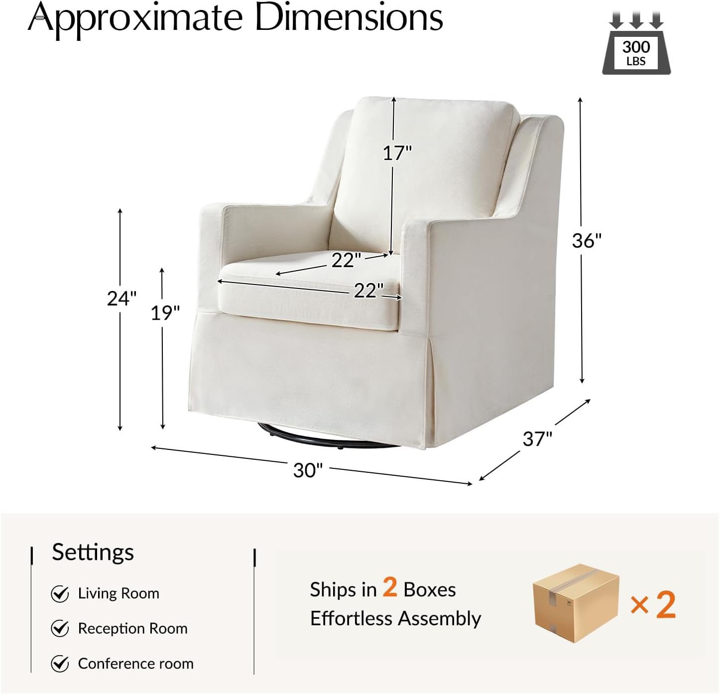 Swivel Rocker Chairs Set of 2, Farmhouse Swivel Rocking Accent Chairs with Washable Slipcover, Fabric Upholstered Barrel Armchairs with Down Filled Cushions, Ivory - Image 2