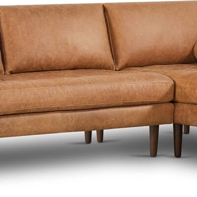 104.5" Right-Facing Sectional Sofa – Cognac Tan Full-Grain Pure-Aniline Leather, Feather-Down Cushions, Solid Wood Frame
