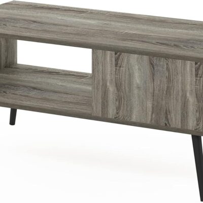 Mid Century Style Coffee Table with Wood Legs, French Oak Grey Large Non-Lift Top