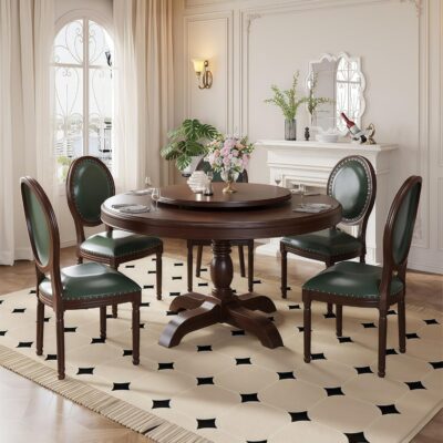 53" Dining Table Set - Luxury Solid Wood Kitchen Table and Chairs, Modern Dining Room Set with Padded Leather Chairs, Easy Assembly Kitchen Table Set, Dining Table Set for 4