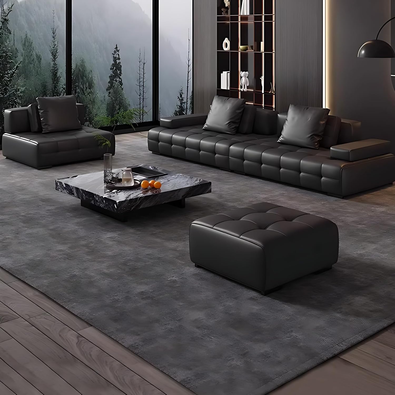 Modern Black Sectional Sofa Set with Coffee Table – Luxury Leather Couches for Living Room, Oversized Sectional Couch with Thick Cushions,No Assembly (Large Sofa + 2 Small Sofa + Table, 114IN)