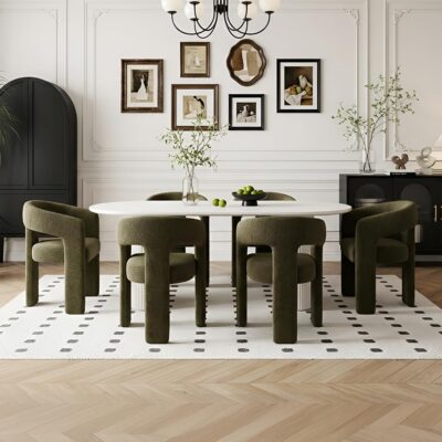 Modern  Dining Chairs Set of 6, Upholstered Barrel Chairs with Arms Comfy Accent Side Chairs for Living Room/Dining Room/Reception, Green