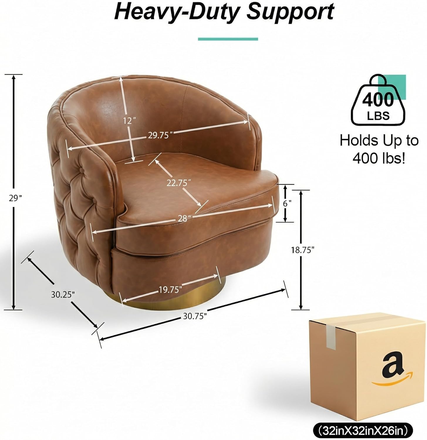 Leather Barrel Swivel Chairs Set of 2, Modern Accent Chairs 360° Rotating with Tufted Back for Living Room, Bedroom, Office with Removable Cushion, Mid-Century Modern Brown Club Seating - Image 2