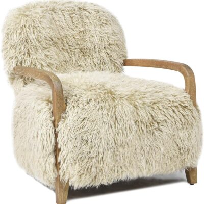 28.5" Sheepskin Accent Arm Chair, Taupe Beige Genuine Fur