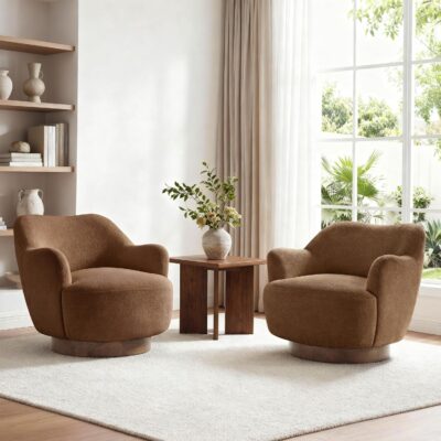 Swivel Accent Chair Set of 2,Upholstered Barrel Chair with Curves Camel Back Design,Modern Arm Chair with Wooden Base for Living Room Bedroom Reading Waitingroom,Terracotta