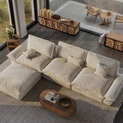 Oversized Modular Sectional Sailboat Sofa for Living Room with Adjustable Backrest Sectional Couches Large Deep Sofa Set 3 Seats Big with Ottoman Comfy Cloud Couch for House Office