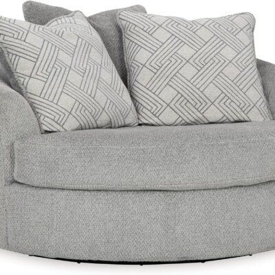 Contemporary Upholstered Oversized Swivel Accent Chair with 3 Throw Pillows, Light Gray
