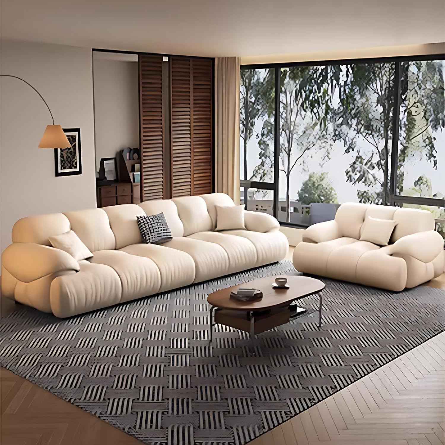 Sectional Couches - Stylish Sectional Sofa Set with Chair, Leather Fabric & Metal Legs, Luxury Couch Sets with for Living Room, No Assembly Needed (Off-White-A,78IN) - Image 2