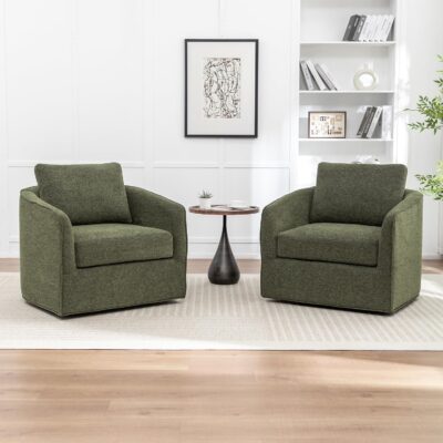 Accent Chairs Set of 2, 360° Swivel Barrel Chair with High Density Foam, Oversized Reading Chair with  Fabric Upholstered Armchair for Living Room, Bedroom, Apartment Green