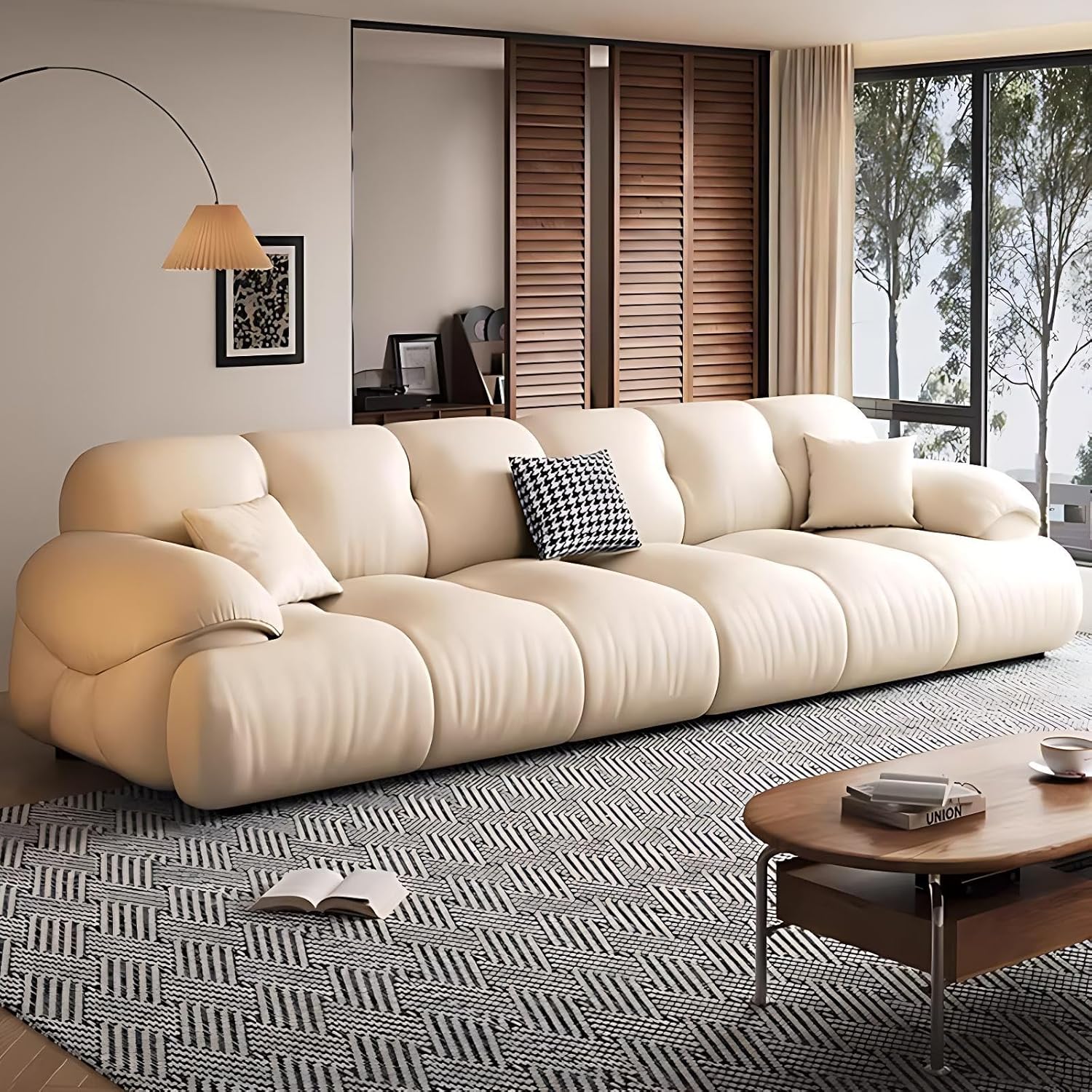 Sectional Couches - Stylish Sectional Sofa Set with Chair, Leather Fabric & Metal Legs, Luxury Couch Sets with for Living Room, No Assembly Needed (Off-White-A,78IN)