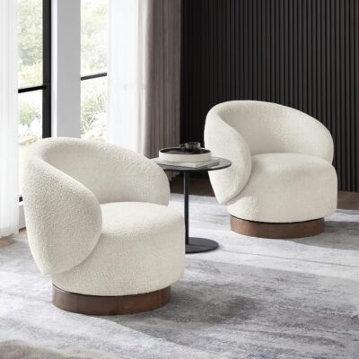 Swivel Accent Chair Round Barrel Armchair Upholstered  Fabric for Living Room Bedroom Waitingroom,2 Box,Cream