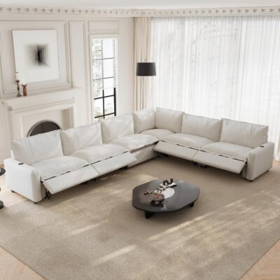 140.16" Power Reclining Sofa with Wireless Charging & Heated Seats,Smart Recliner Sectional Couch,Zero Gravity Recliner Sofa,Deep Seat Cloud Couch for Living Room Home Theater,Beige,6 Seats