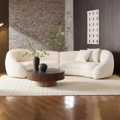 126" Curved Oversized Sectional Sofa with Love Heart Design, Modern 5-Seater Polyester Couch with 2 Decorative Pillows and Rolled Arms, Easy Assembly, for Apartment, Living Room, White