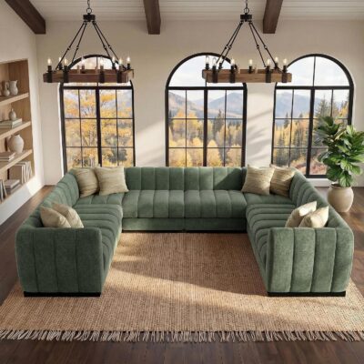 125'' U-Shaped Modular Sectional Sofa, Deep Seat Chenille Couch for Living Room, Large U Shape Sectional Sofa for Living Room Apartment, High Density Foam, Green