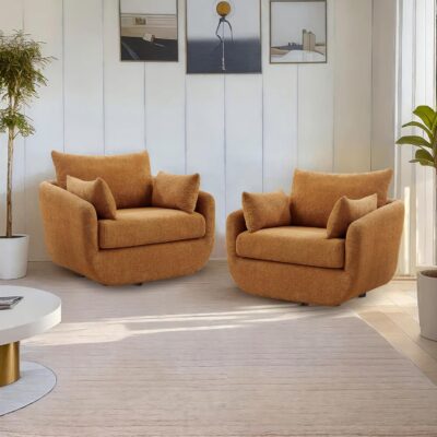 360° Swivel Accent Armchair Set of 2, 39.3" Oversized, Fabric Sofa Chair with Removable Back & Arm Pillows, Swivel Chairs with Cozy Soft Padded, Curry